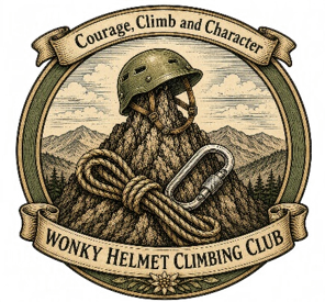 Wonky Helmet Climbing Club badge